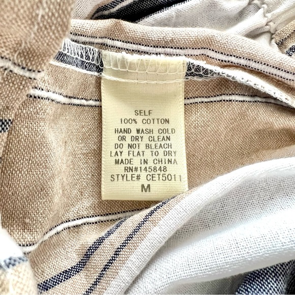 Everly Sz Medium Off The Shoulder Crop Top Blouse Blue and Tan, Puffy Sleeves - Picture 9 of 13